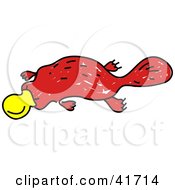 Clipart Illustration Of A Sketched Red Platypus
