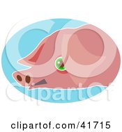 Clipart Illustration Of A Green Eyed Pink Pig Face Over Blue