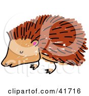 Clipart Illustration Of A Sketched Brown Hedgehog