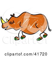 Clipart Illustration Of A Sketched Brown Rhino by Prawny