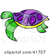 Poster, Art Print Of Sketched Green And Purple Sea Turtle