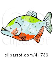 Poster, Art Print Of Green Blue And Orange Piranha Fish