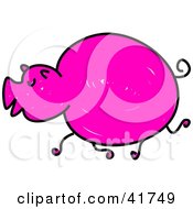 Clipart Illustration Of A Sketched Pink Pig by Prawny