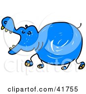 Poster, Art Print Of Sketched Blue Hippo