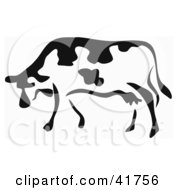 Clipart Illustration Of A Black And White Paintbrush Stroke Styled Cow by Prawny