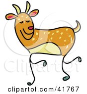 Clipart Illustration Of A Sketched Happy Deer by Prawny