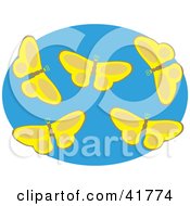 Clipart Illustration Of Five Yellow Butterflies Over Blue by Prawny