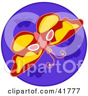 Clipart Illustration Of A Red Butterfly With Pink And Yellow Markings Over Blue by Prawny