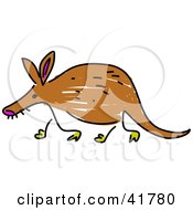Clipart Illustration Of A Sketched Brown Aardvark by Prawny