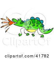 Clipart Illustration Of A Sketched Fire Breathing Dragon by Prawny