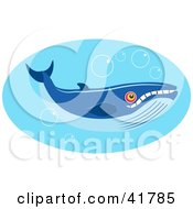 Poster, Art Print Of Big Blue Whale With Bubbles In Blue Water