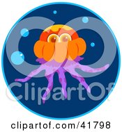 Clipart Illustration Of A Colorful Happy Jellyfish With Bubbles Underwater