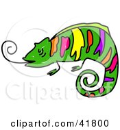 Clipart Illustration Of A Sketched Colorful Chameleon by Prawny