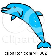 Clipart Illustration Of A Sketched Blue Dolphins