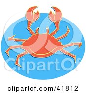 Clipart Illustration Of An Alert Orange Crab Holding His Claws Up On Blue by Prawny