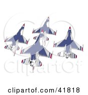 Clipart Illustration Of A Team Of Blue And White Jets Flying by Andy Nortnik