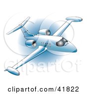 Clipart Illustration Of A Blue Commercial Airliner During A Flight Over A Blue Circle by Andy Nortnik