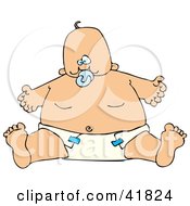 Clipart Illustration Of A Chubby Baby Boy In A Diaper Sucking On A Pacifier
