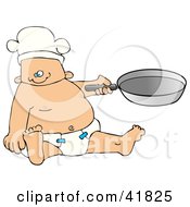 Clipart Illustration Of A Baby Boy Chef In A Diaper And Hat Holding A Pan