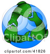 Poster, Art Print Of Circling Green Fish Underwater Resembling A Recycle Symbol