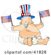 Poster, Art Print Of Uncle Sam Baby Boy In A Diaper Waving American Flags