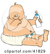 Clipart Illustration Of A Baby Boy In A Diaper Holding A Bottle Of Formula