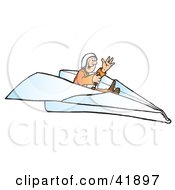 Clipart Illustration Of A Waving Pilot Flying A Paper Plane