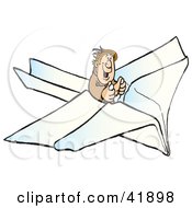Clipart Illustration Of A Happy Male Pilot Flying A Paper Airplane by Snowy