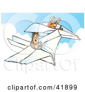 Poster, Art Print Of Two Happy Pilots Flying Paper Planes In The Sky