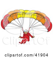 Happy Paraglider Descending And Connected To A Parachute