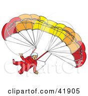Amazed Paraglider Descending And Connected To A Parachute