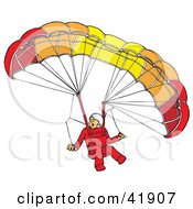 Surprised Paraglider Descending And Connected To A Parachute
