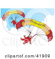Two Paragliders Descending In The Sky