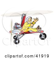 Clipart Illustration Of A Waving Pilot Flying An Autogyro
