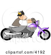 Biker Riding A Purple Motorcycle Clipart