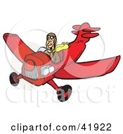 Clipart Illustration Of A Grinning Pilot Flying A Red Airplane