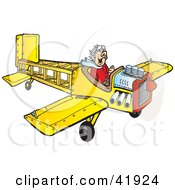 Poster, Art Print Of Happy Pilot Flying A Yellow Wooden Plane