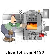 Man Opening The Door Of A Hot Boiler With Valves