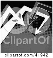 Clipart Illustration of a Gray Dotted Background With White Arrows Pointing To Text Space by Arena Creative #COLLC41942-0094