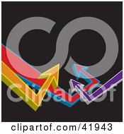 Poster, Art Print Of Black Background With Colorful 3d Arrows Pointing Upwards Towards Blank Space