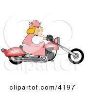 Female Biker Riding A Motorcycle Clipart