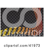 Clipart Illustration Of A Colorful Wave Of Orange And Yellow Dots Bordering A Carbon Fiber Background