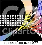 Clipart Illustration Of A Rainbow Wave Crossing In Front Of A Path Of White Dots On Black