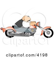 Bald Male Biker Driving A Motorcycle Clipart