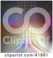 Clipart Illustration Of A Rainbow Colored Circle Path Over A Gray Background With Pixel Rainbows by Arena Creative #COLLC41991-0094