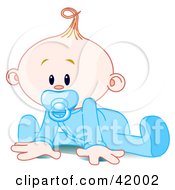 Clipart Illustration Of A Baby Boy In A Sleeper Sucking In A Pacifier And Trying To Crawl