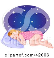 Poster, Art Print Of Tired Little Girl In Her Pajamas Sleeping At Night