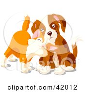 Clipart Illustration Of A Cute Orange Kitten Rubbing Against A Sad Puppy