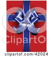 Poster, Art Print Of Gift Wrapped In Red Paper Decorated With A Blue Ribbon And Bow