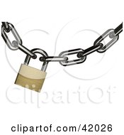 Clipart Illustration Of A Golden Padlock Securing A Chain